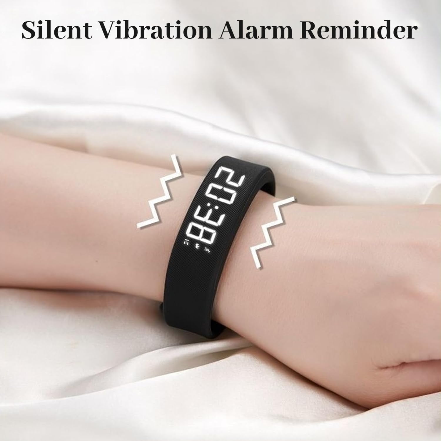 Fitsleeps Alarm Clock Watch - Fitsleeps Alarm Bracelet for Heavy Sleepers & Kids, Snooze, Waterproof Vibrating Smart Watch, Wrist Alarm Clock for Men and Women (Black) - Image 3