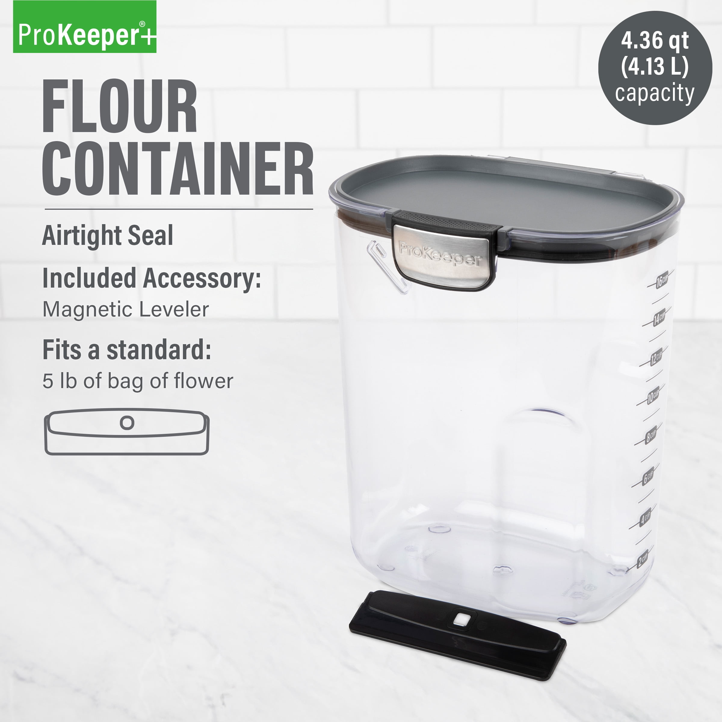 Flour ProKeeper+ Airtight Flour Storage Container with Magnetic Leveler and Stainless-Steel Latch, 5 lb Capacity, Ideal Use for Pantry Organization and Food Storage - Image 3