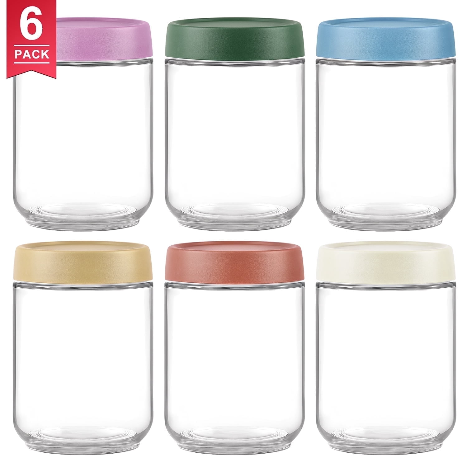 FOUKUS 6 Pack 16oz Glass Mason Jars with Airtight Lids: Overnight Oats Containers with Lids, Meal Prep Jars for Salad, Yogurt, Chia Pudding, Small Food Storage Cups for Breakfast On-the-Go