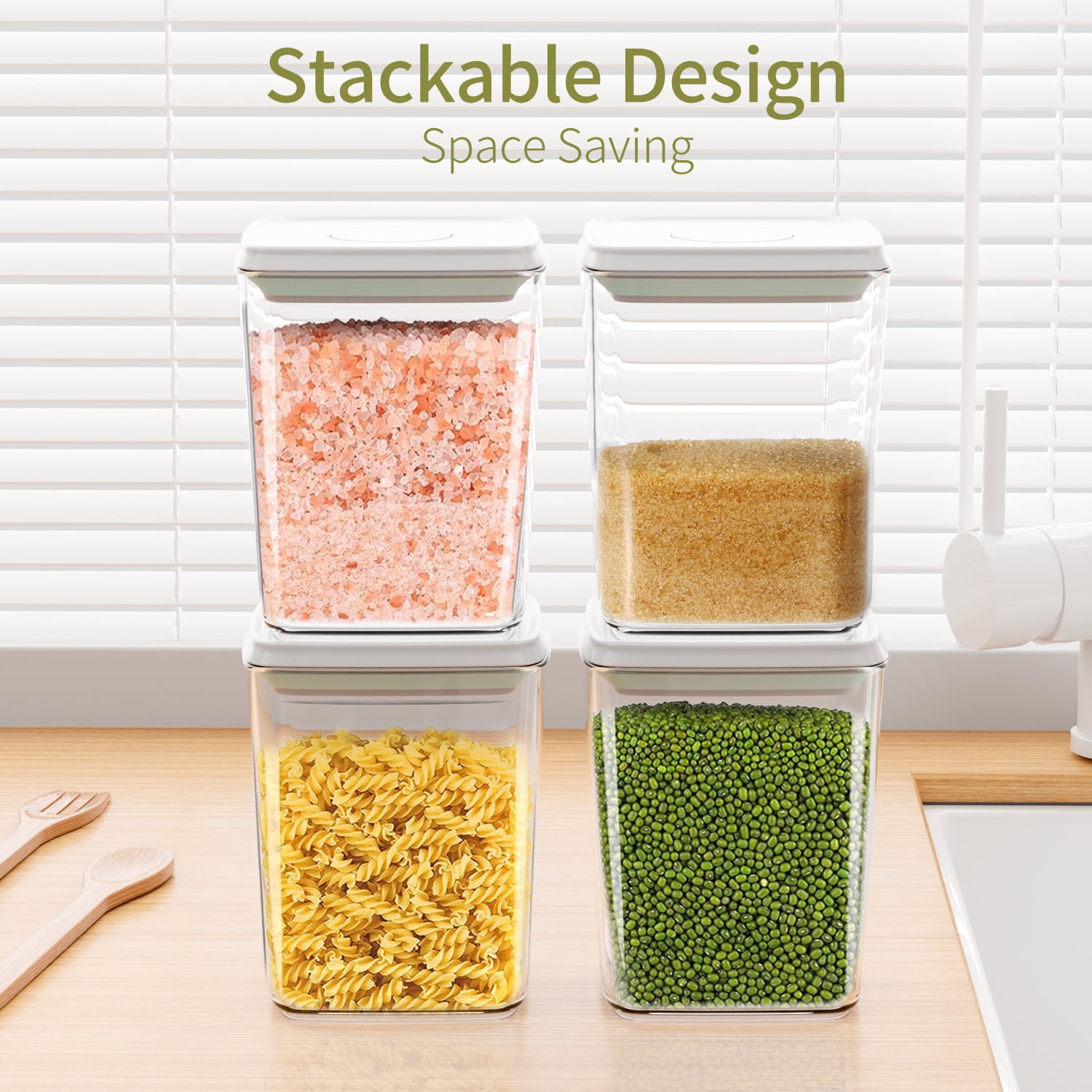 FOUKUS Airtight Pop Up Container: 3 pack 1.2 QT Food Storage Container with Lid, Stackable Kitchen Storage Container for Cereal, Snack, Sugar, Coffee - Image 2