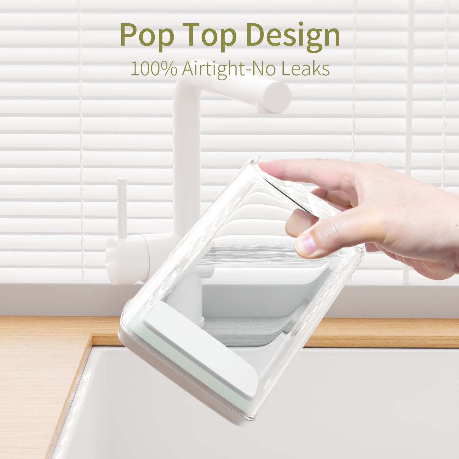 FOUKUS Airtight Pop Up Container: 3 pack 1.2 QT Food Storage Container with Lid, Stackable Kitchen Storage Container for Cereal, Snack, Sugar, Coffee - Image 4