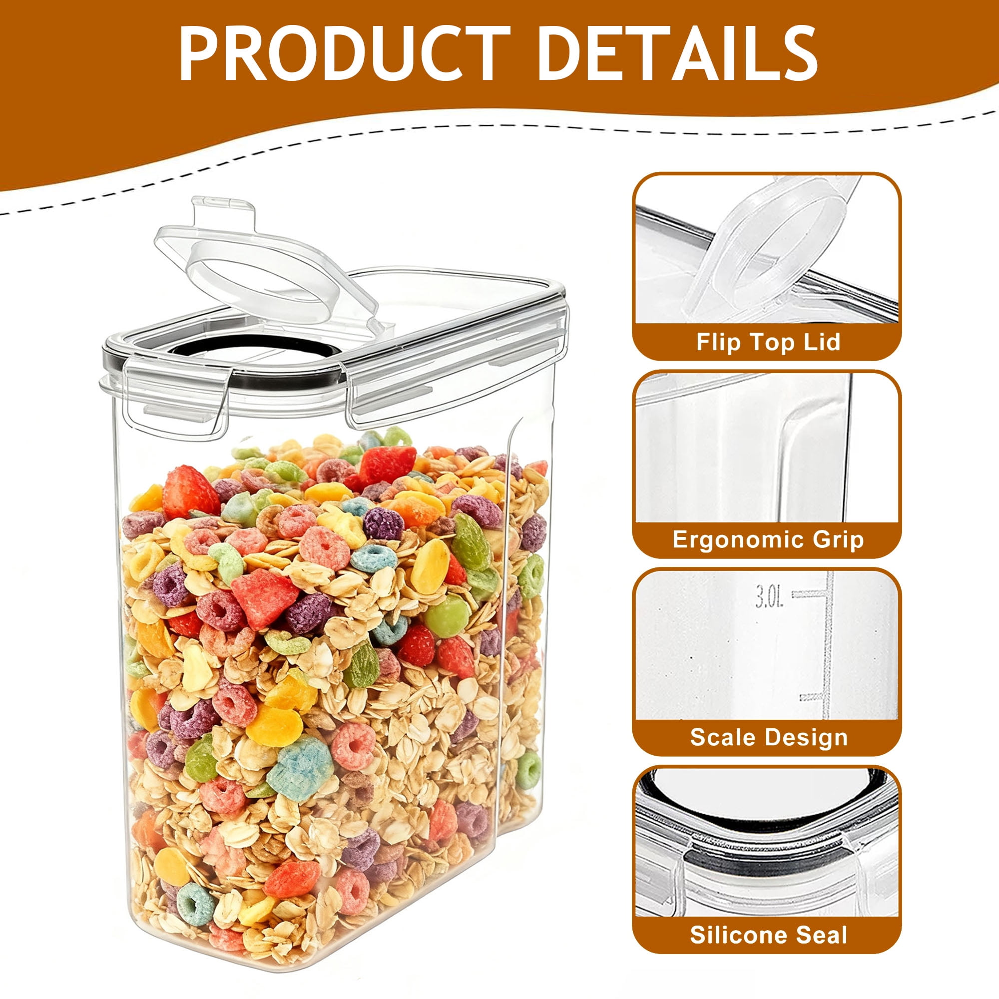 GARITIN Cereal Container, Airtight Food Storage Containers, Plastic Cereal Storage Containers with Lids, Cereal Dispenser Keeper for Dry Food, Kitchen Pantry Organization Containers, 135 fl oz - Image 5