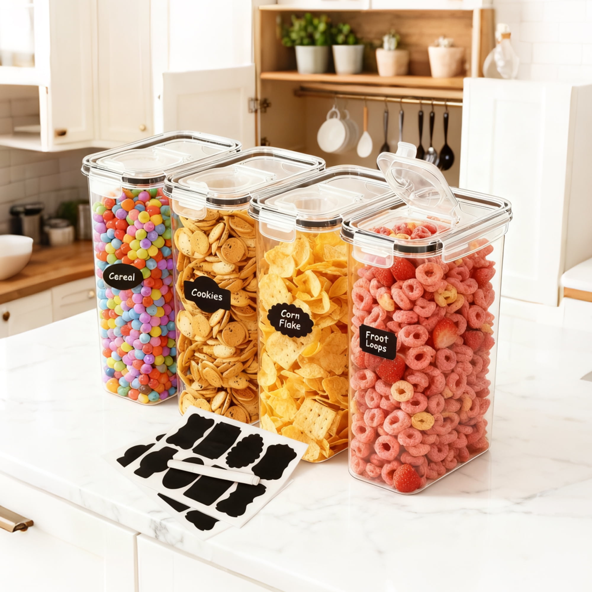 GARITIN Cereal Container, Airtight Food Storage Containers, Plastic Cereal Storage Containers with Lids, Cereal Dispenser Keeper for Dry Food, Kitchen Pantry Organization Containers, 135 fl oz - Image 2
