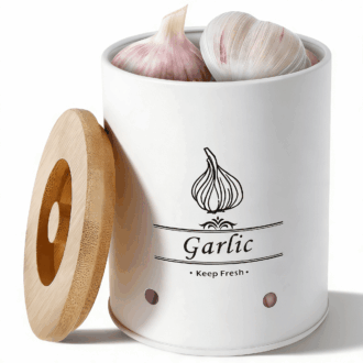 Garlic Keeper Fresh Keeping Versatile Garlic Holder Garlic Storage Box with Wood Lid Ventilated Garlic Storage Container Large Capacity Garlic Saver for Kitchens