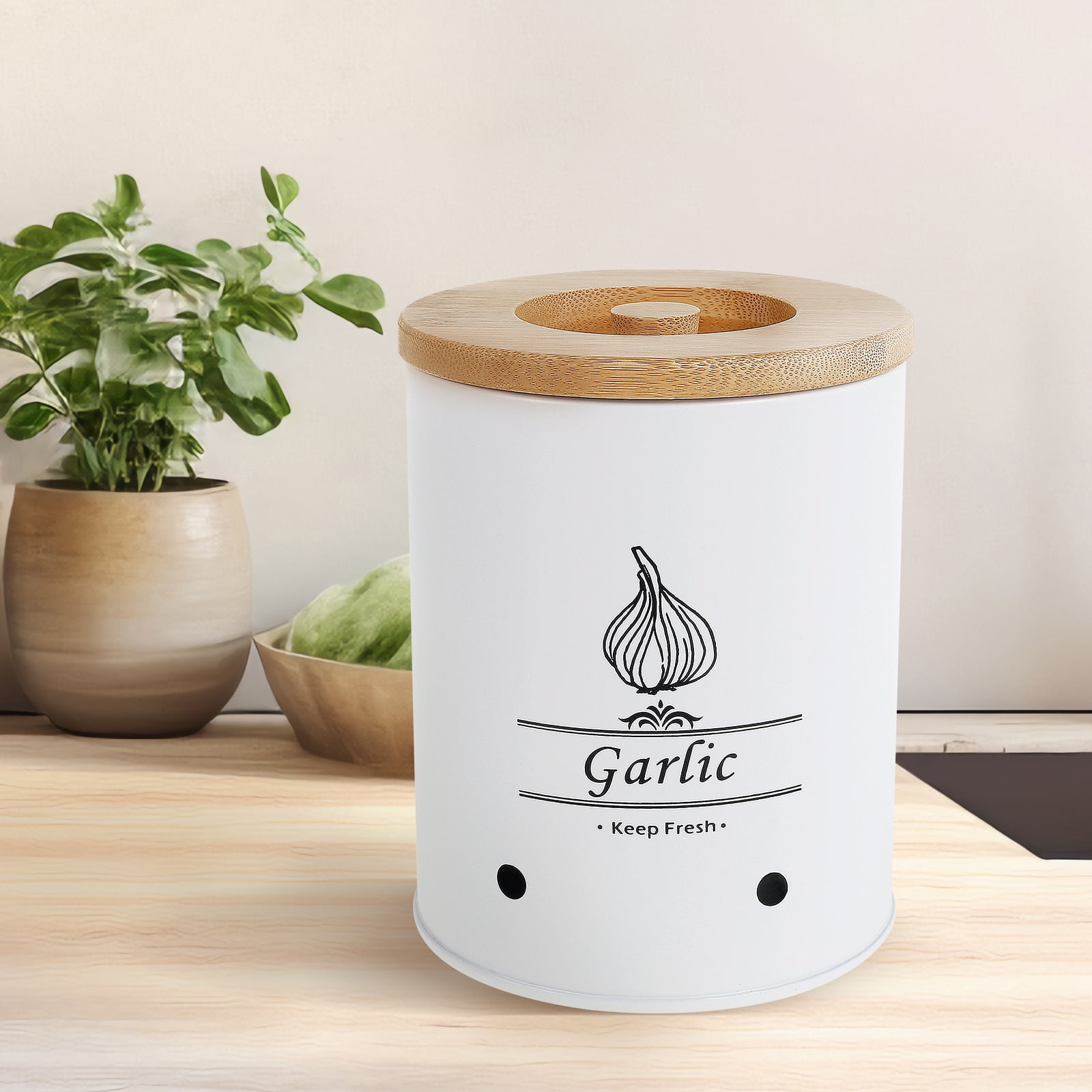 Garlic Keeper Fresh Keeping Versatile Garlic Holder Garlic Storage Box with Wood Lid Ventilated Garlic Storage Container Large Capacity Garlic Saver for Kitchens - Image 4