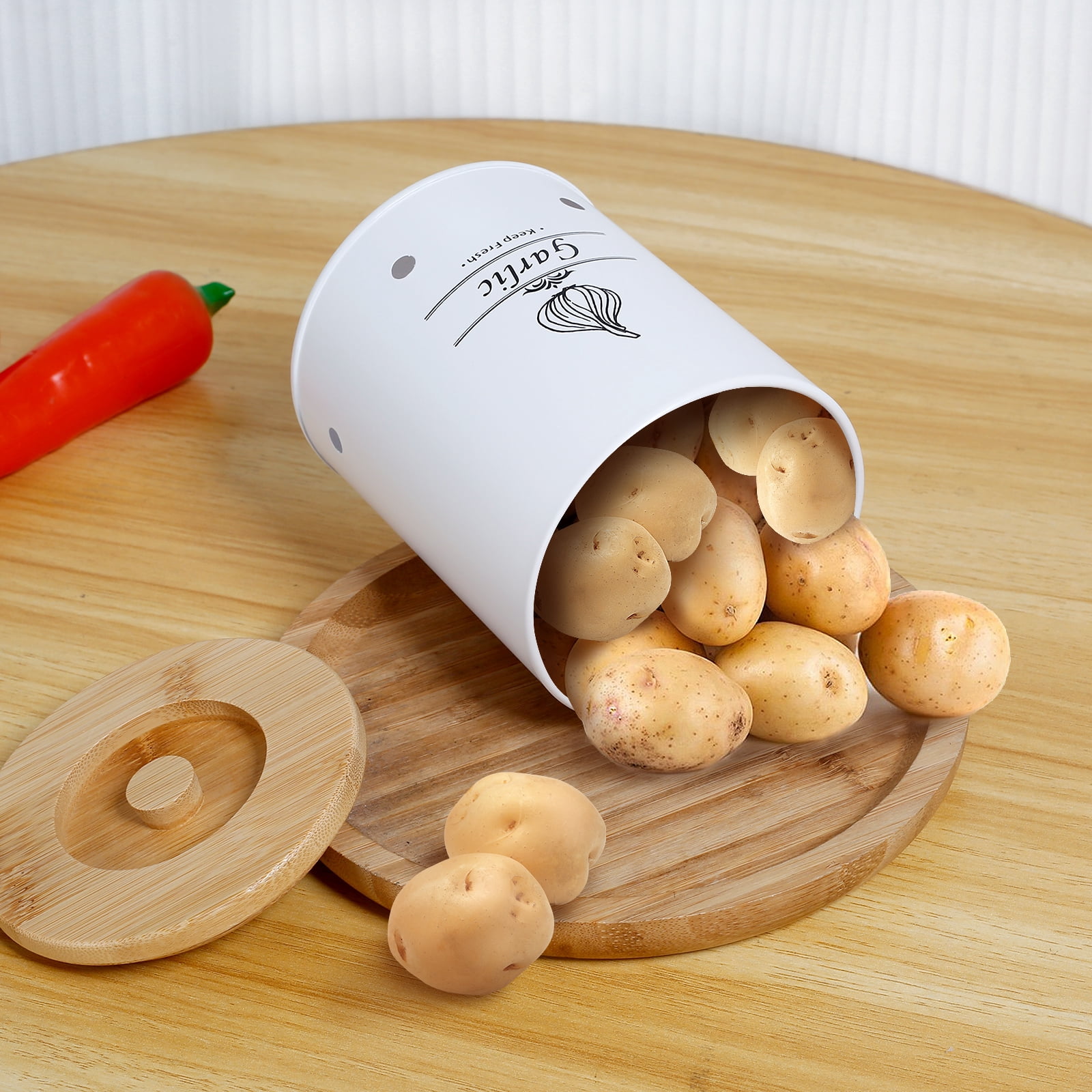 Garlic Keeper Fresh Keeping Versatile Garlic Holder Garlic Storage Box with Wood Lid Ventilated Garlic Storage Container Large Capacity Garlic Saver for Kitchens - Image 2