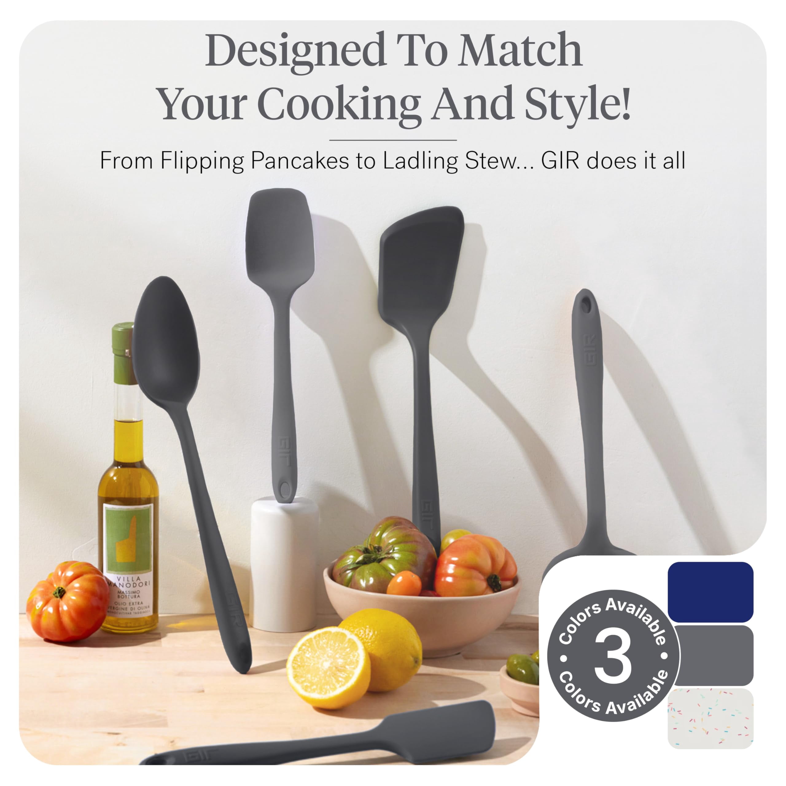 GIR Get It Right 10 Piece Essentials Silicone Cooking Utensils Set Nonstick 425°F Heat Resistant Kitchen Utensils Set for Cooking and Baking, Charcoal - Image 2