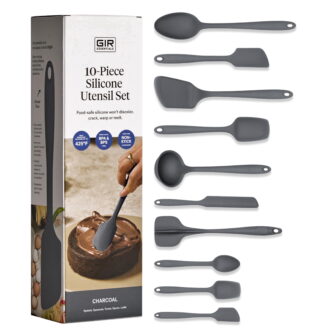 GIR Get It Right 10 Piece Essentials Silicone Cooking Utensils Set Nonstick 425°F Heat Resistant Kitchen Utensils Set for Cooking and Baking, Charcoal