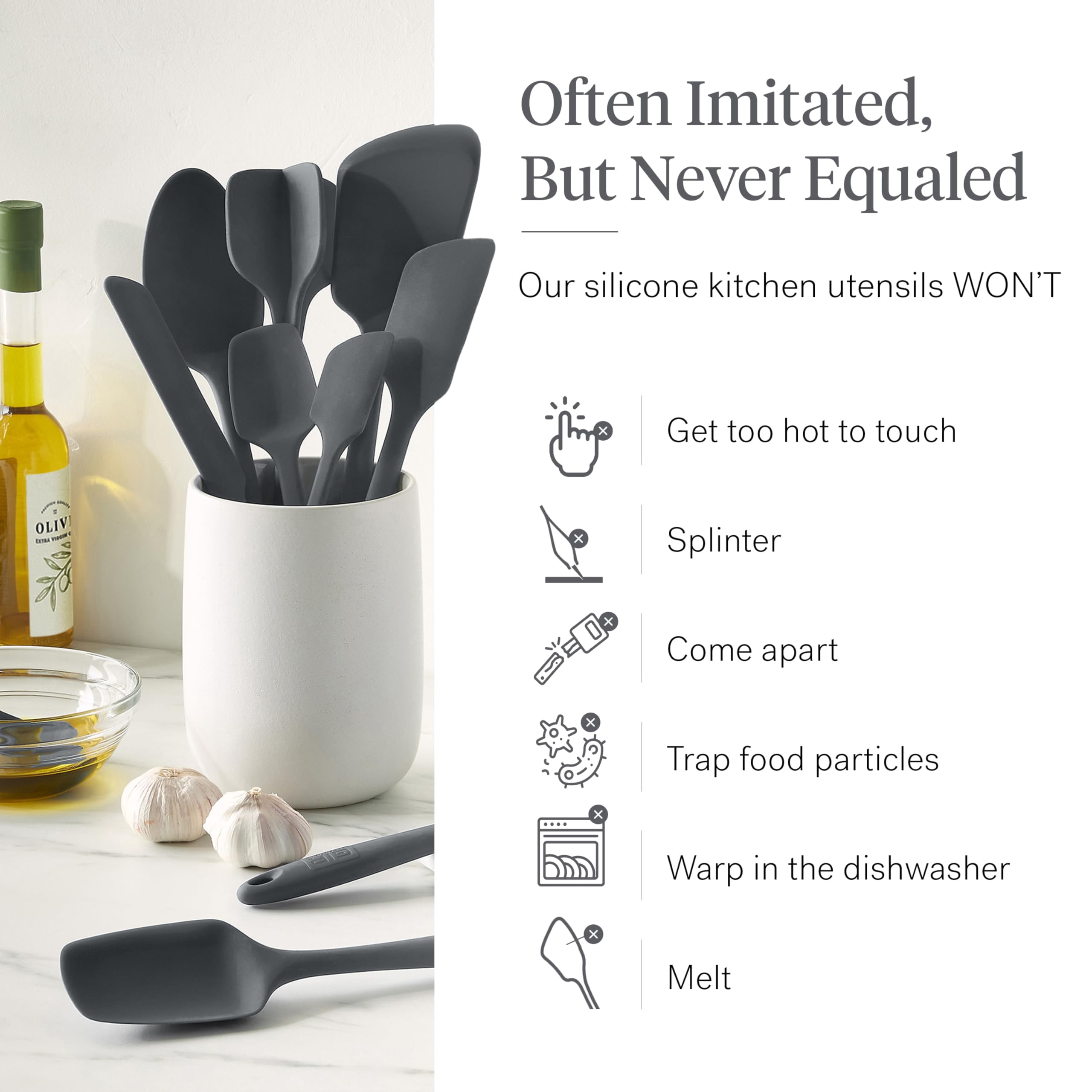 GIR Get It Right 10 Piece Essentials Silicone Cooking Utensils Set Nonstick 425°F Heat Resistant Kitchen Utensils Set for Cooking and Baking, Charcoal - Image 3