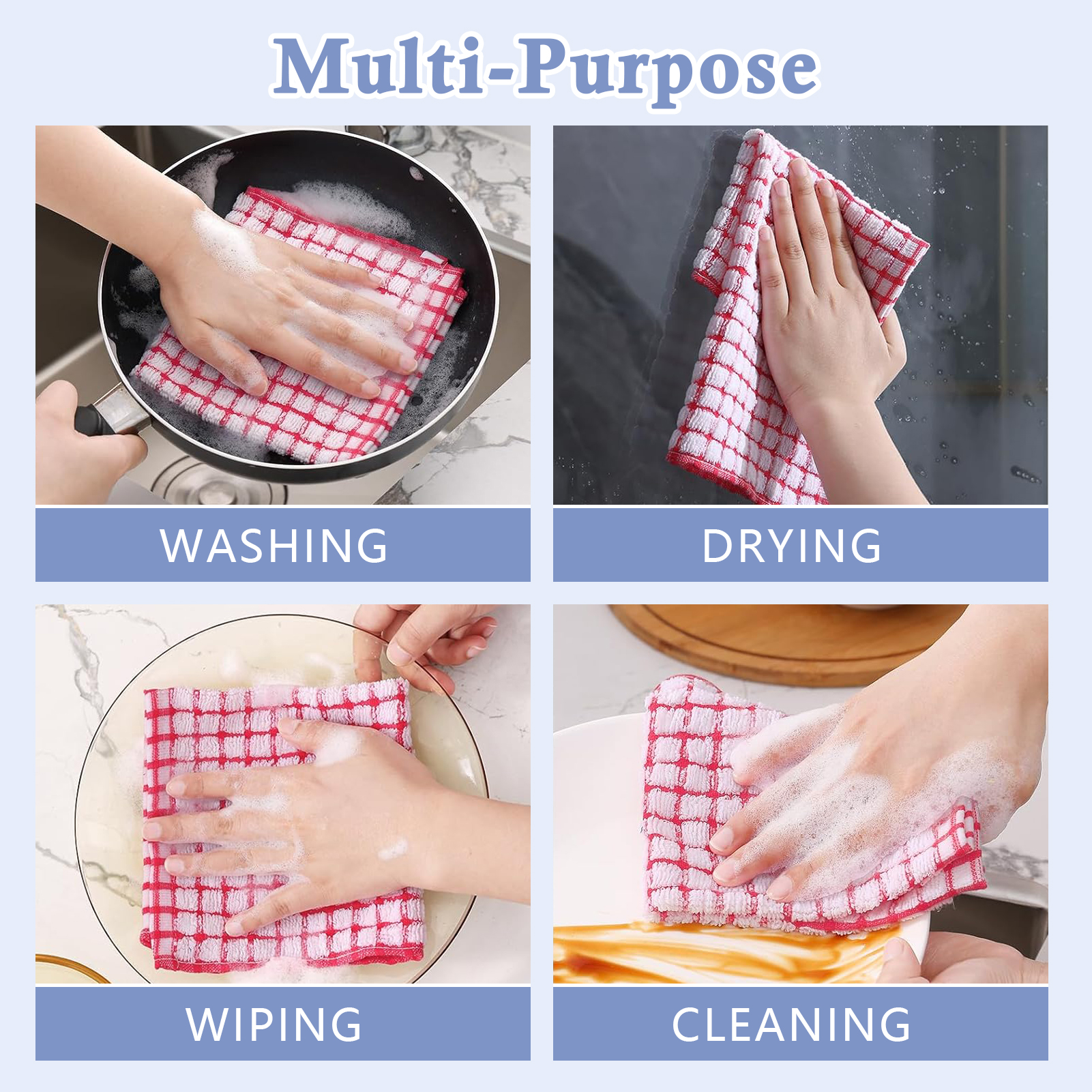 Godance 12 Packs Kitchen Dishcloths, 100% Cotton Dish Towels for Dish Washing, 12 x 12 Inches Super Soft and Absorbent Dish Rags, Quick Drying Dish Towels for Washing Dishes Scrubbing Wash Cloths - Image 4