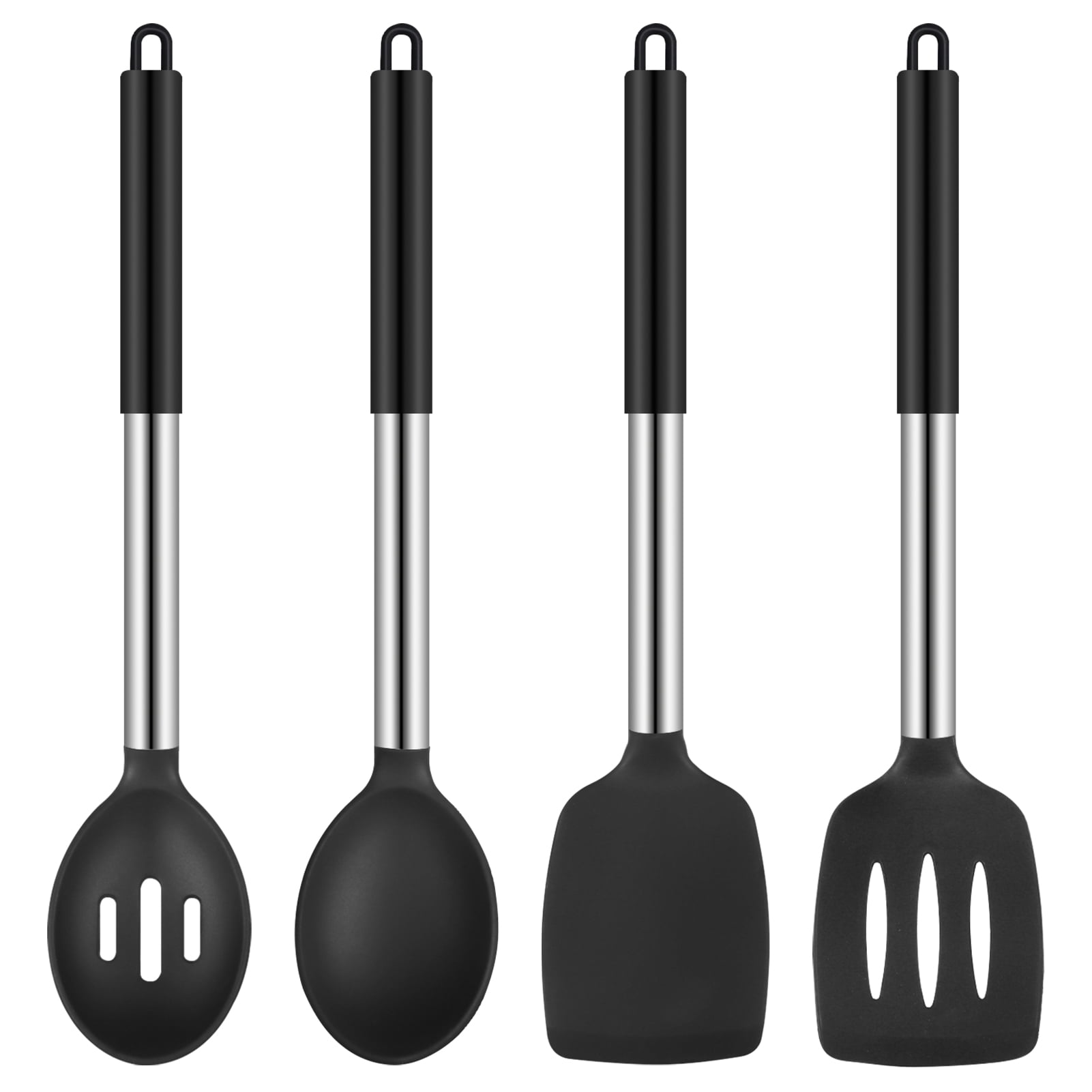 GYDEK Silicone Cooking Spatulas and Spoons, 4 Pack Heat Resistant Silicone Cooking Utensils Set, Non-stick Large Kitchen Silicone Spatula and Spoons for Cooking, Mixing, Serving, Draining(Black) - Image 5