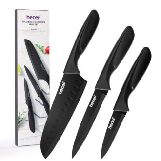 Hecef 3-Piece Kitchen Knife Set Chef, Santoku and Paring Knives, Ultra Sharp, Rust-Resistant