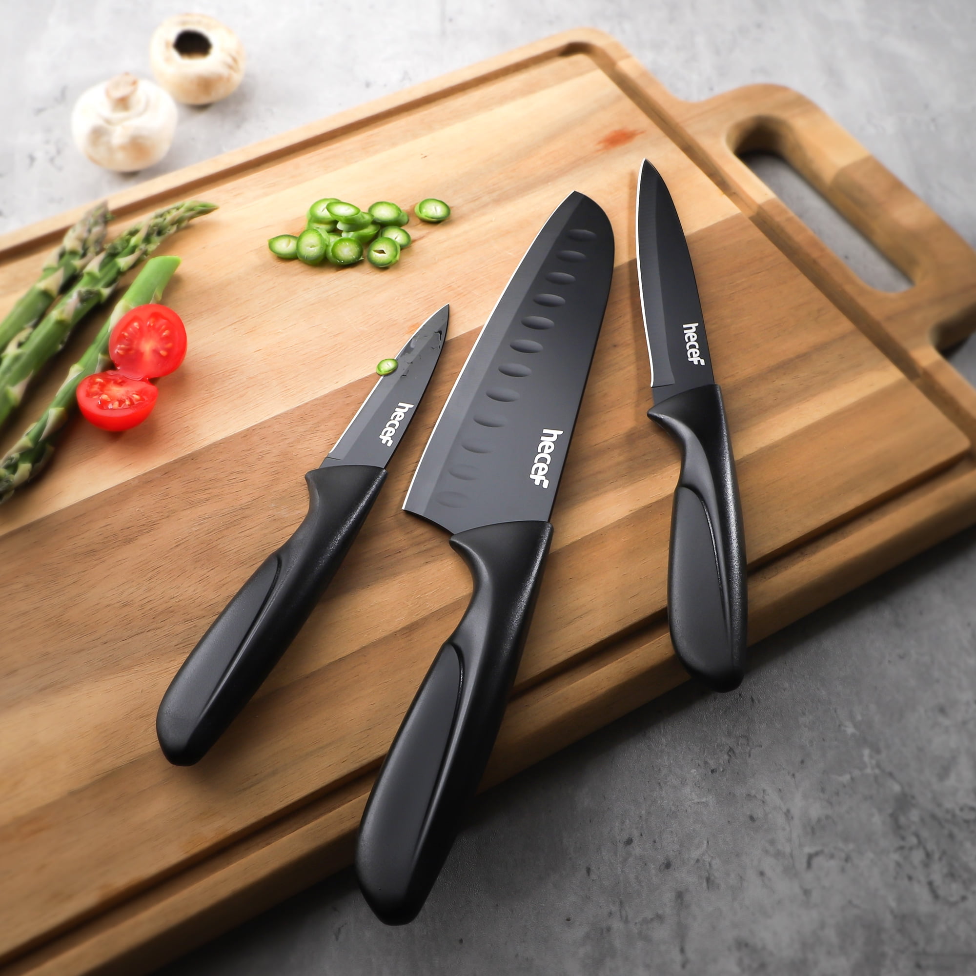Hecef 3-Piece Kitchen Knife Set Chef, Santoku and Paring Knives, Ultra Sharp, Rust-Resistant - Image 2