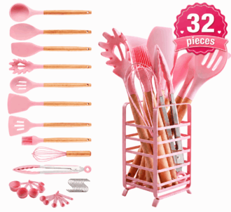 Hecef 32 PCS Silicone Cooking Utensils Set, 446°F Heat Resistant for Nonstick Cookware