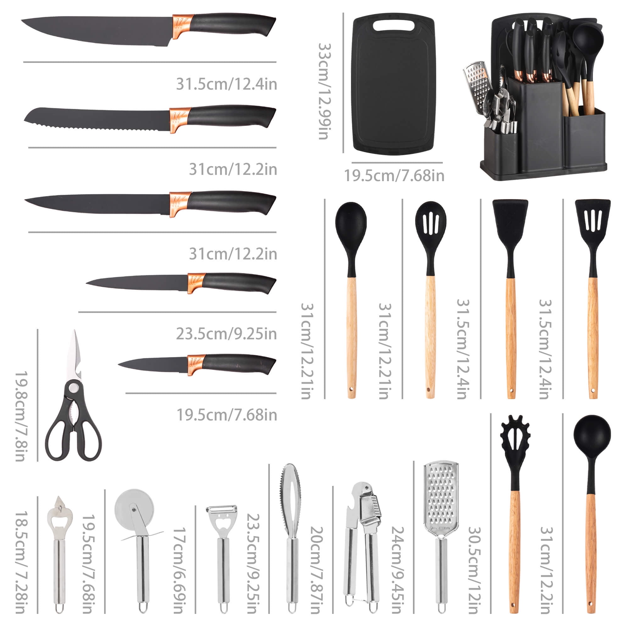 HEESEM 20 Pcs Silicone Stainless Steel Cooking Utensils Set -Multifunctional Kitchen Utensil Set - Black - Image 4