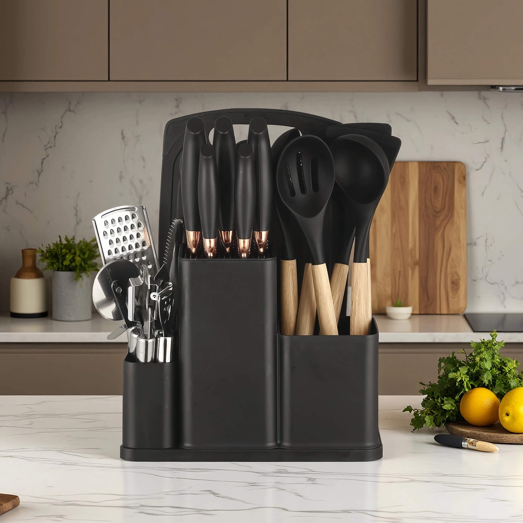 HEESEM 20 Pcs Silicone Stainless Steel Cooking Utensils Set -Multifunctional Kitchen Utensil Set - Black - Image 2