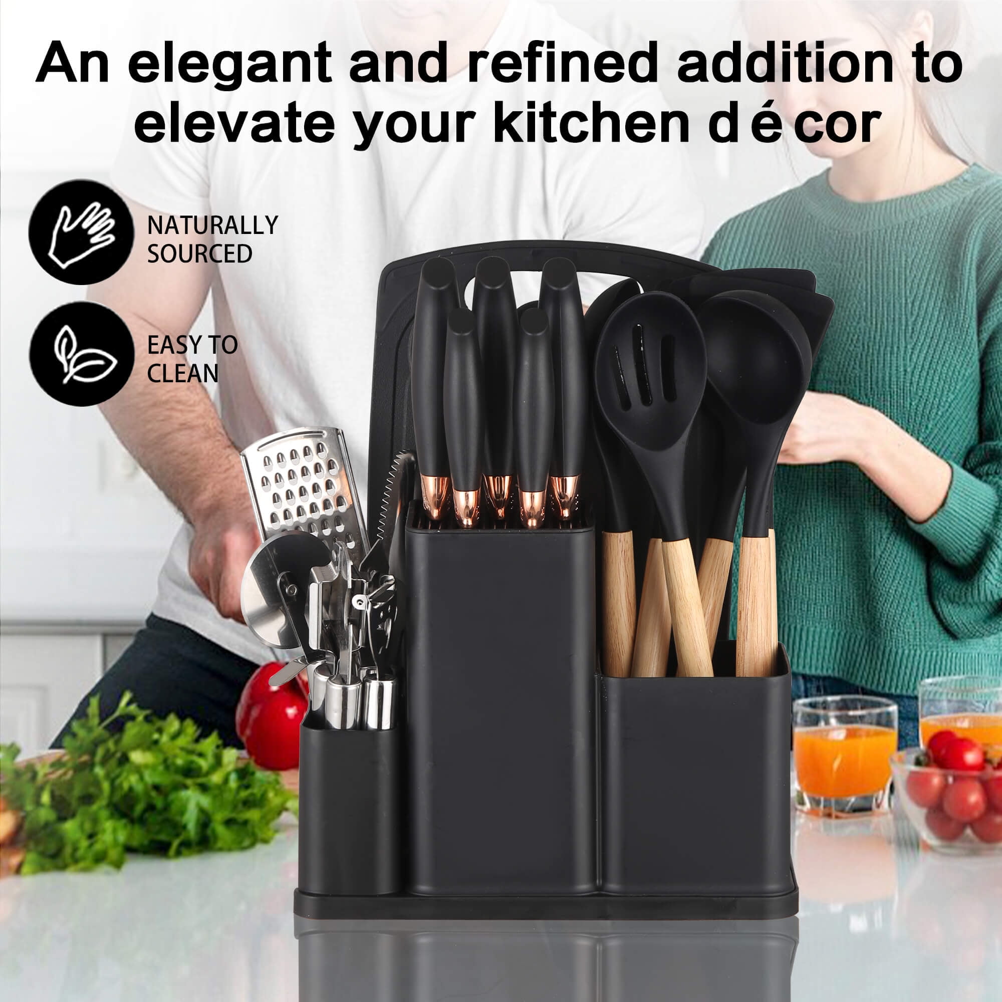 HEESEM 20 Pcs Silicone Stainless Steel Cooking Utensils Set -Multifunctional Kitchen Utensil Set - Black - Image 5