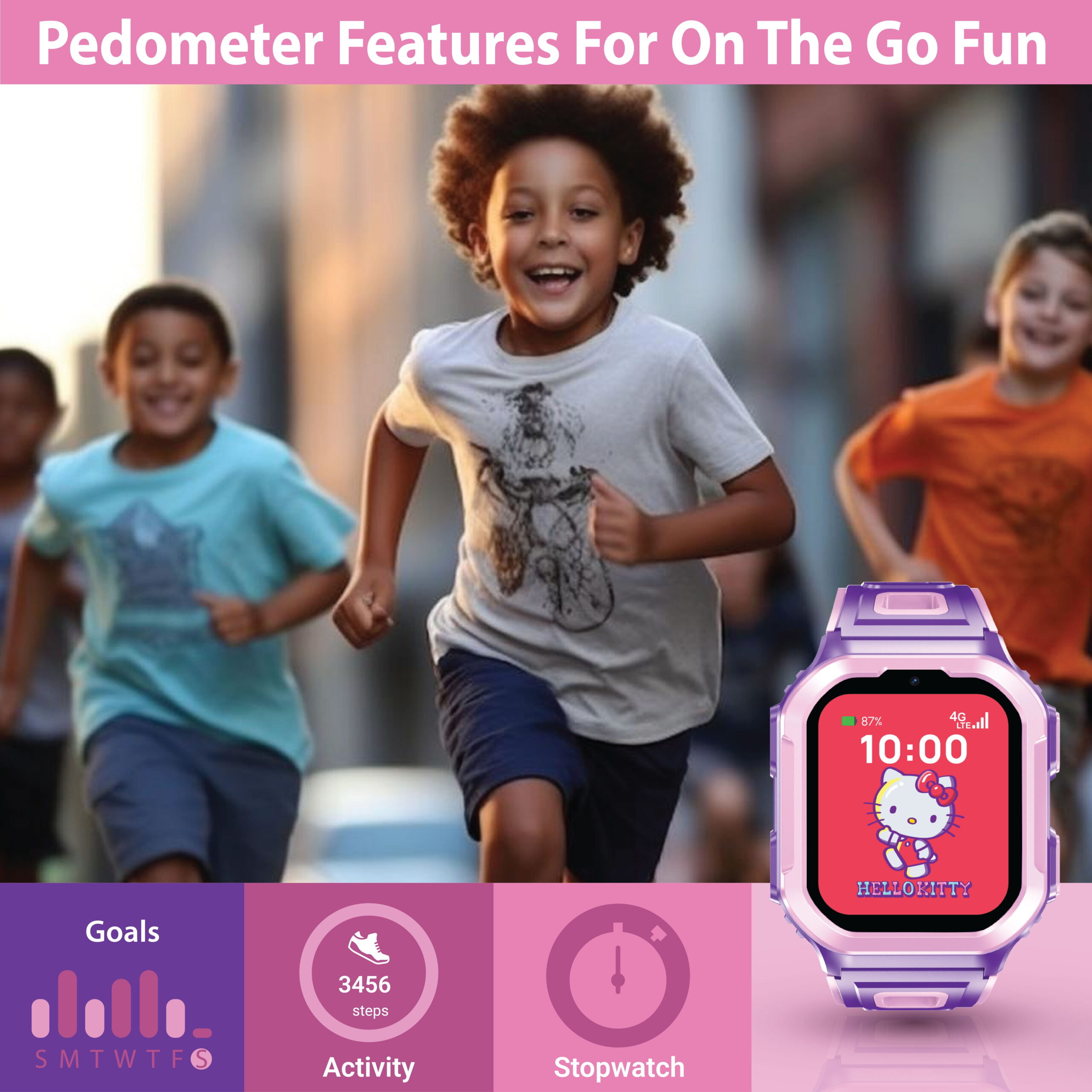 Hello Kitty iTime 4G Kid's Smart Watch with Calling, Messaging, GPS Tracking, & Secure Monitoring, No SIM Card, Purple - Image 3
