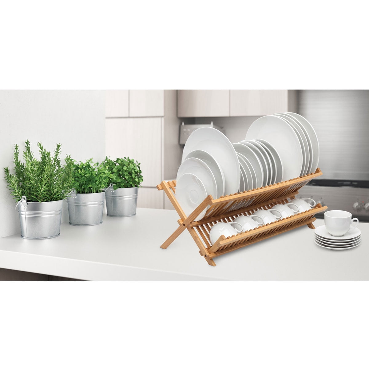 HIC Kitchen Bamboo Folding Dish Drying Rack, 20.5 x 13-Inches - Image 4