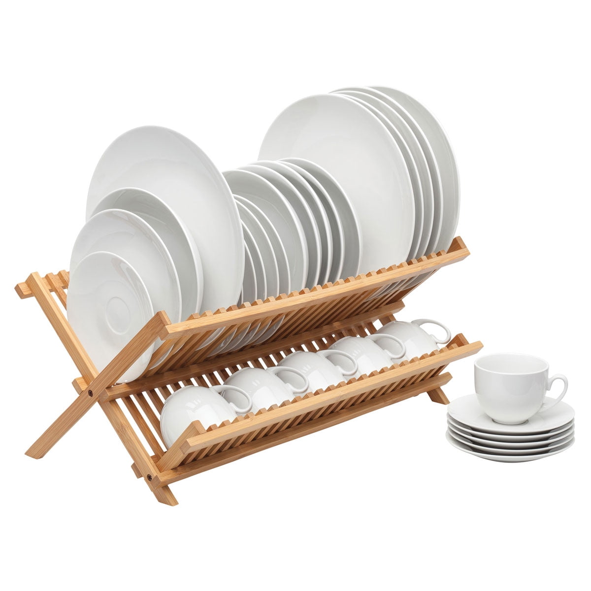 HIC Kitchen Bamboo Folding Dish Drying Rack, 20.5 x 13-Inches - Image 3