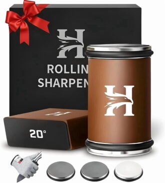 High Carbon Stainless Steel Rolling Knife Sharpener Kit – 400, 1000 & 3000 Grit Discs –15° 20° Sharpening Angles Professional Home Kitchen Use Restores Blunt Knives