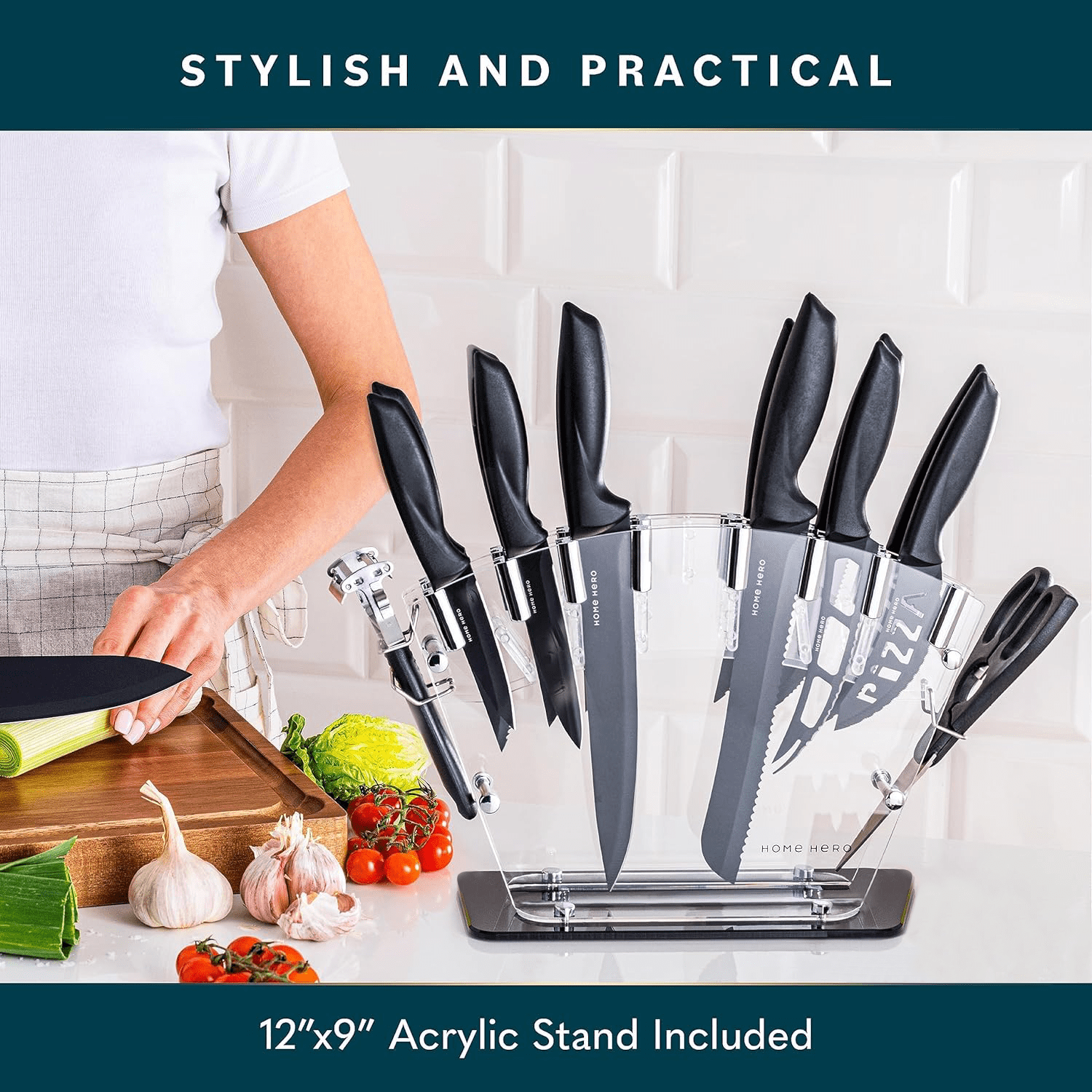 Home Hero - 16 Pcs Kitchen Knife Set & Steak Knifes - Stainless Steel, Black - Image 4