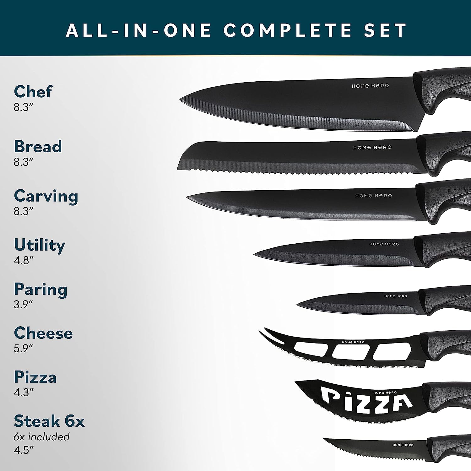 Home Hero - 16 Pcs Kitchen Knife Set & Steak Knifes - Stainless Steel, Black - Image 5