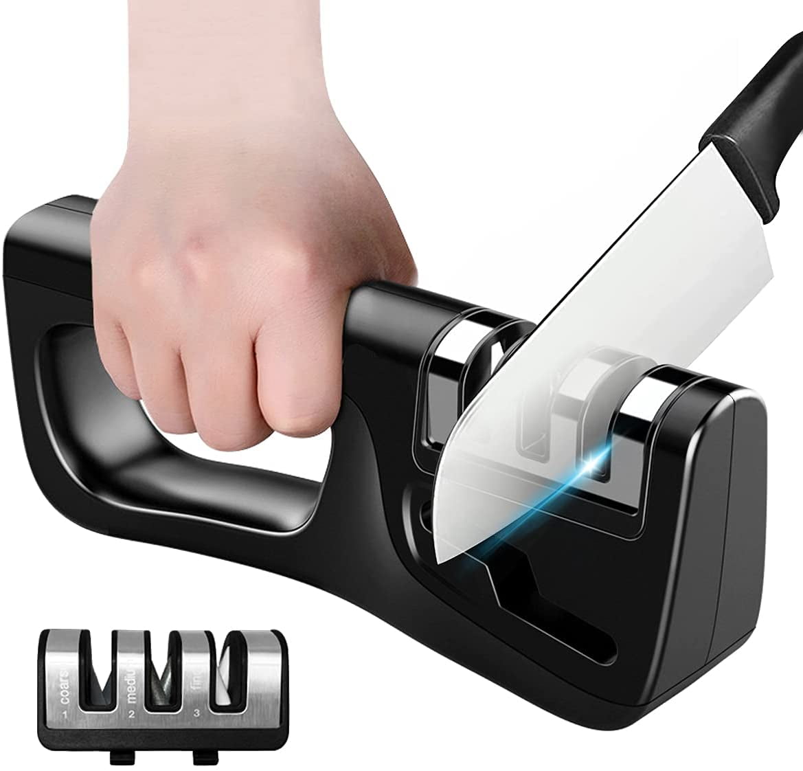 Hottest Knife Sharpener,4-in-1 Kitchen Chef Knife and Scissors Sharpener, Professional Diamond Rods Expertly Sharpen Steel, Ceramic Knives and Scissors Easily, Manual Knife Sharpeners (Black) - Image 3