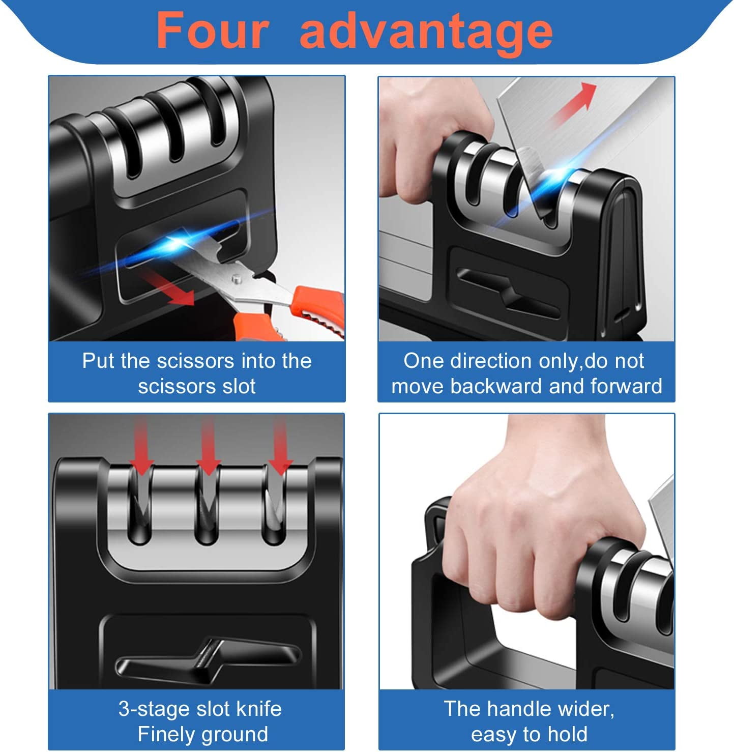 Hottest Knife Sharpener,4-in-1 Kitchen Chef Knife and Scissors Sharpener, Professional Diamond Rods Expertly Sharpen Steel, Ceramic Knives and Scissors Easily, Manual Knife Sharpeners (Black) - Image 2