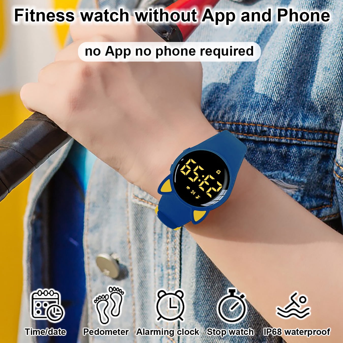 HUYVMAY Kids Fitness Pedometer Watch Without App and Bluetooth, 1 Hour Charging for 20 Days Use, IP68 Waterproof Fitness Tracker for Girls Boys Teens, Students Watch with Alarm Clock Step Counter - Image 5