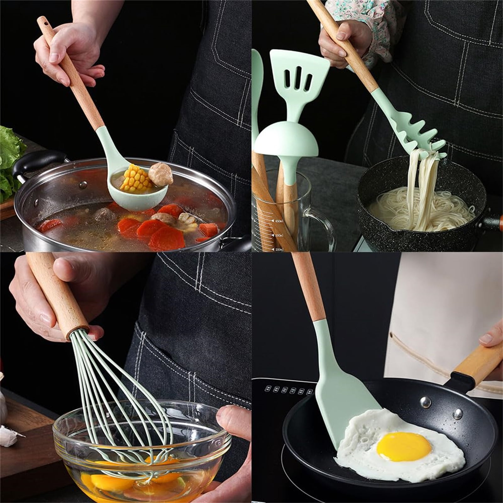 ikaufen Kitchen Utensil Set, 12 Piece Silicone Cooking Utensils Heat Resistant Kitchen Tools, Non-Stick Baking Cooking Spoon Tools - Image 5