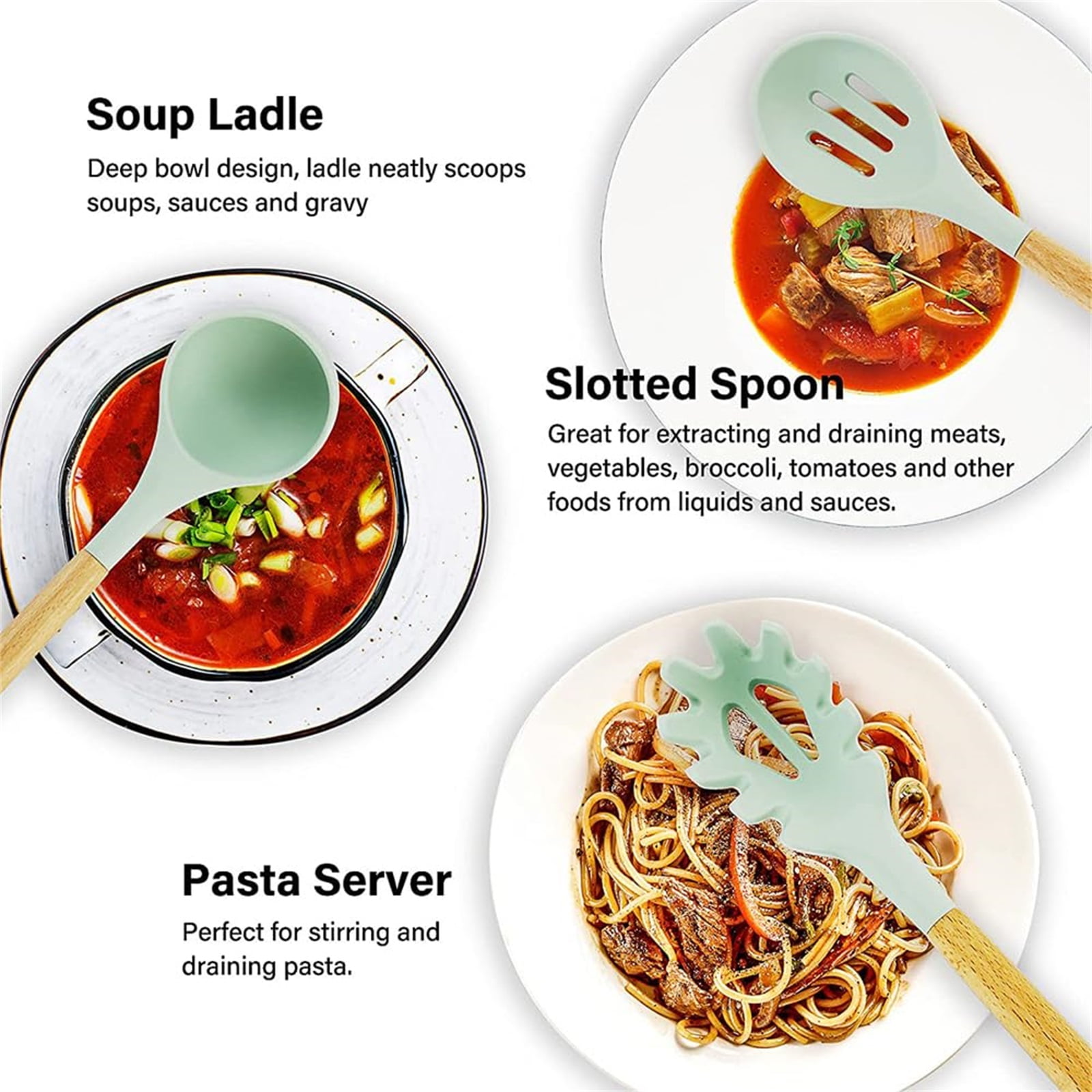 ikaufen Kitchen Utensil Set, 12 Piece Silicone Cooking Utensils Heat Resistant Kitchen Tools, Non-Stick Baking Cooking Spoon Tools - Image 3