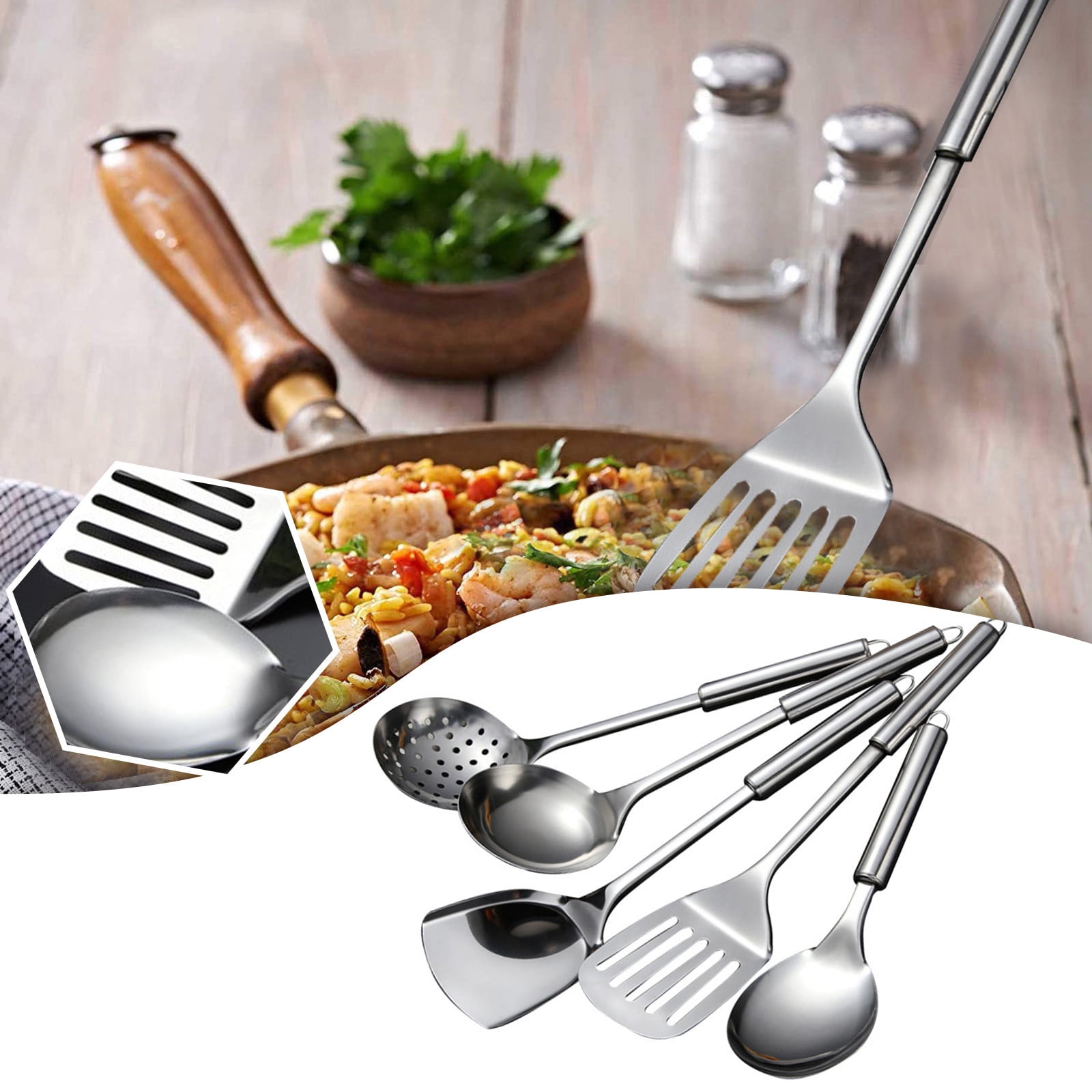 Ikeay Tableware Stainless Steel Kitchen Cooking Tools Cutlery Set Spatula Spoon Spoon 5Pc Tableware - Image 5