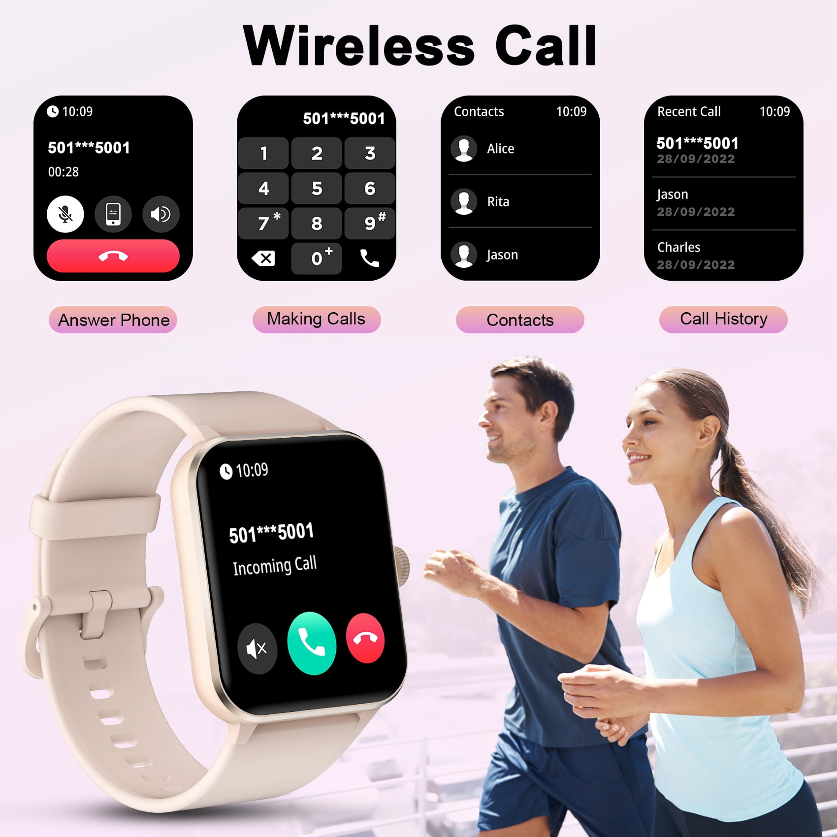 IOWODO 1.85 Smart Watch with Bluetooth Call (Answer/Make), 100+ Sports Modes, AI Voice Assistant, IP68 Waterproof Fitness Tracker for Android and iPhone, Gift for Women Men (Pink) - Image 5