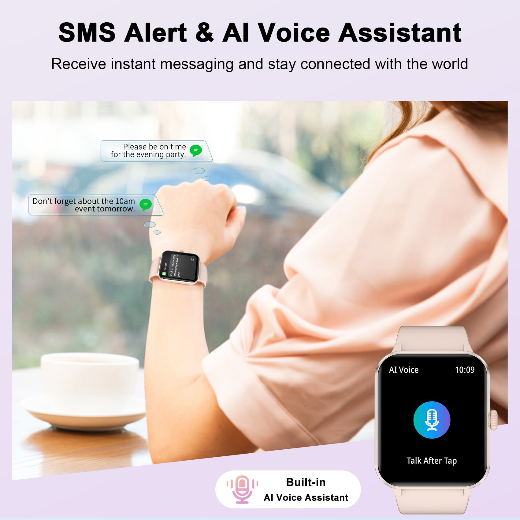IOWODO 1.85 Smart Watch with Bluetooth Call (Answer/Make), 100+ Sports Modes, AI Voice Assistant, IP68 Waterproof Fitness Tracker for Android and iPhone, Gift for Women Men (Pink) - Image 2