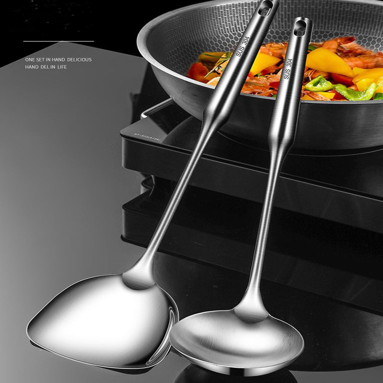 iPstyle Kitchen Cooking Utensil Set, Stainless Steel Metal Kitchen Gadgets Heat Resistant Non-Stick Kitchen Tools Dishwasher Safe - Image 2