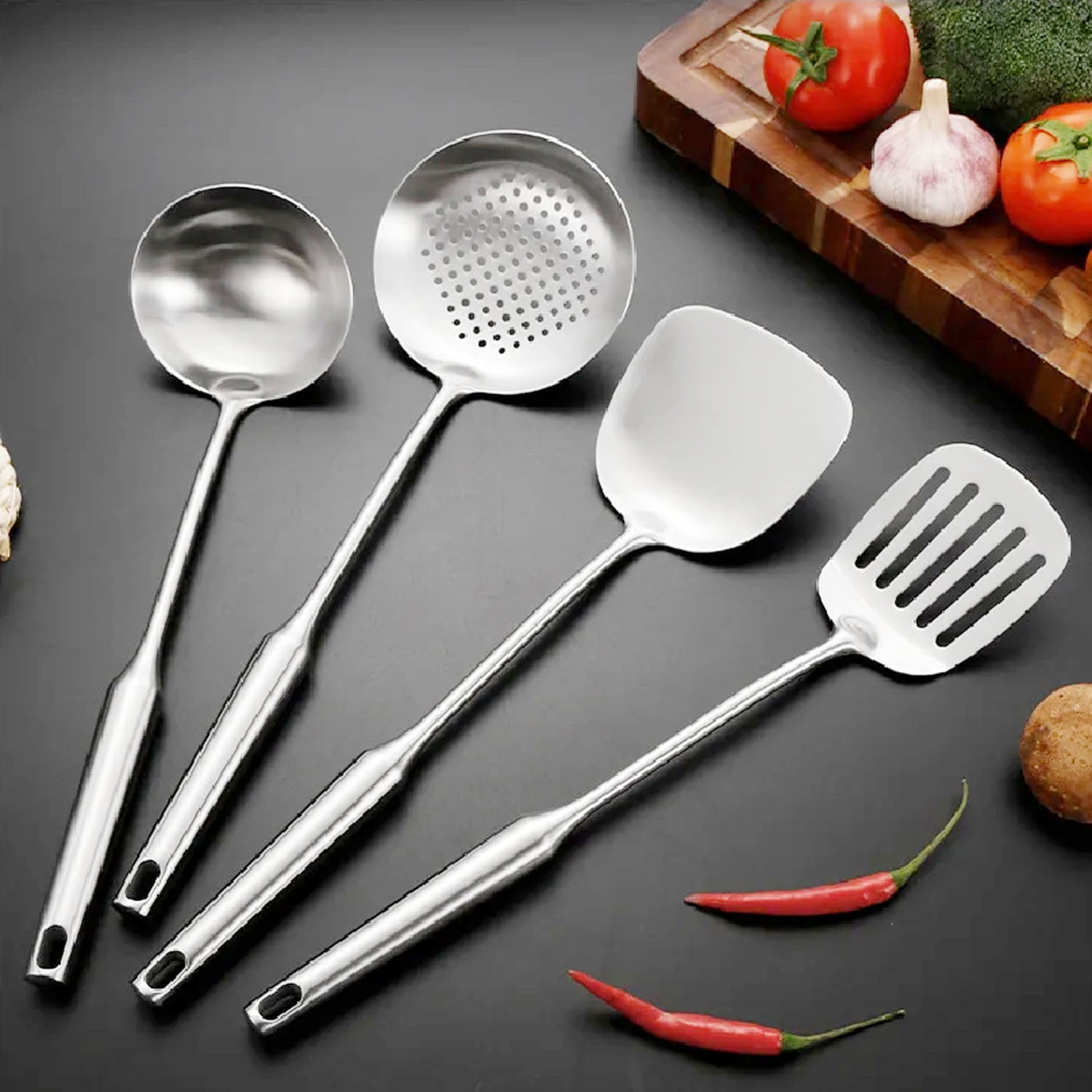 iPstyle Kitchen Cooking Utensil Set, Stainless Steel Metal Kitchen Gadgets Heat Resistant Non-Stick Kitchen Tools Dishwasher Safe - Image 3