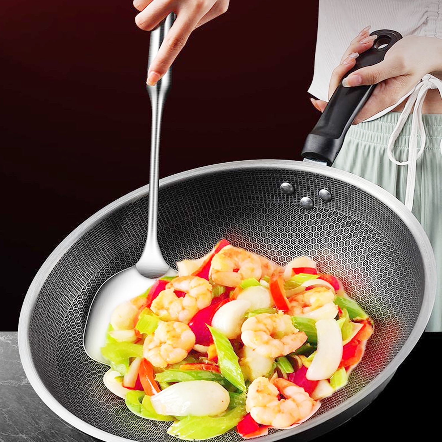 iPstyle Kitchen Cooking Utensil Set, Stainless Steel Metal Kitchen Gadgets Heat Resistant Non-Stick Kitchen Tools Dishwasher Safe - Image 4