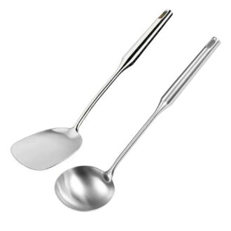 iPstyle Kitchen Cooking Utensil Set, Stainless Steel Metal Kitchen Gadgets Heat Resistant Non-Stick Kitchen Tools Dishwasher Safe