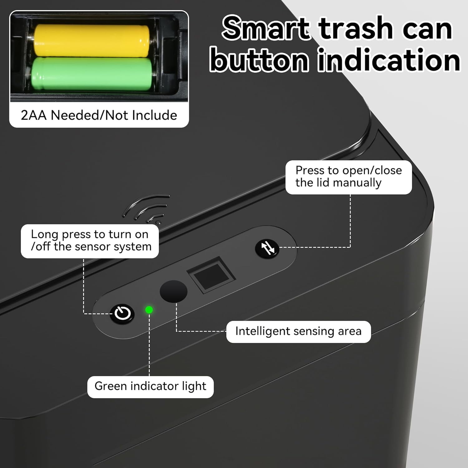 IRINNA 2Pack Bathroom Small Trash Can with Lid, 2.6 Gallon Touchless Automatic Garbage Can Slim Waterproof Motion Sensor Smart Trash Bin for Bedroom, Office, Kitchen, Living Room (Black) - Image 4