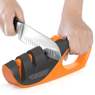 JEEXI Adjustable 3-Stages Knife Sharpener – 5 Angle Manual Sharpener for Kitchen, Chef, Hunting, Fillet, Pocket, Cleaver & Serrated Knives – Ergonomic Handle, Scissor Slot, Coarse & Fine Stages