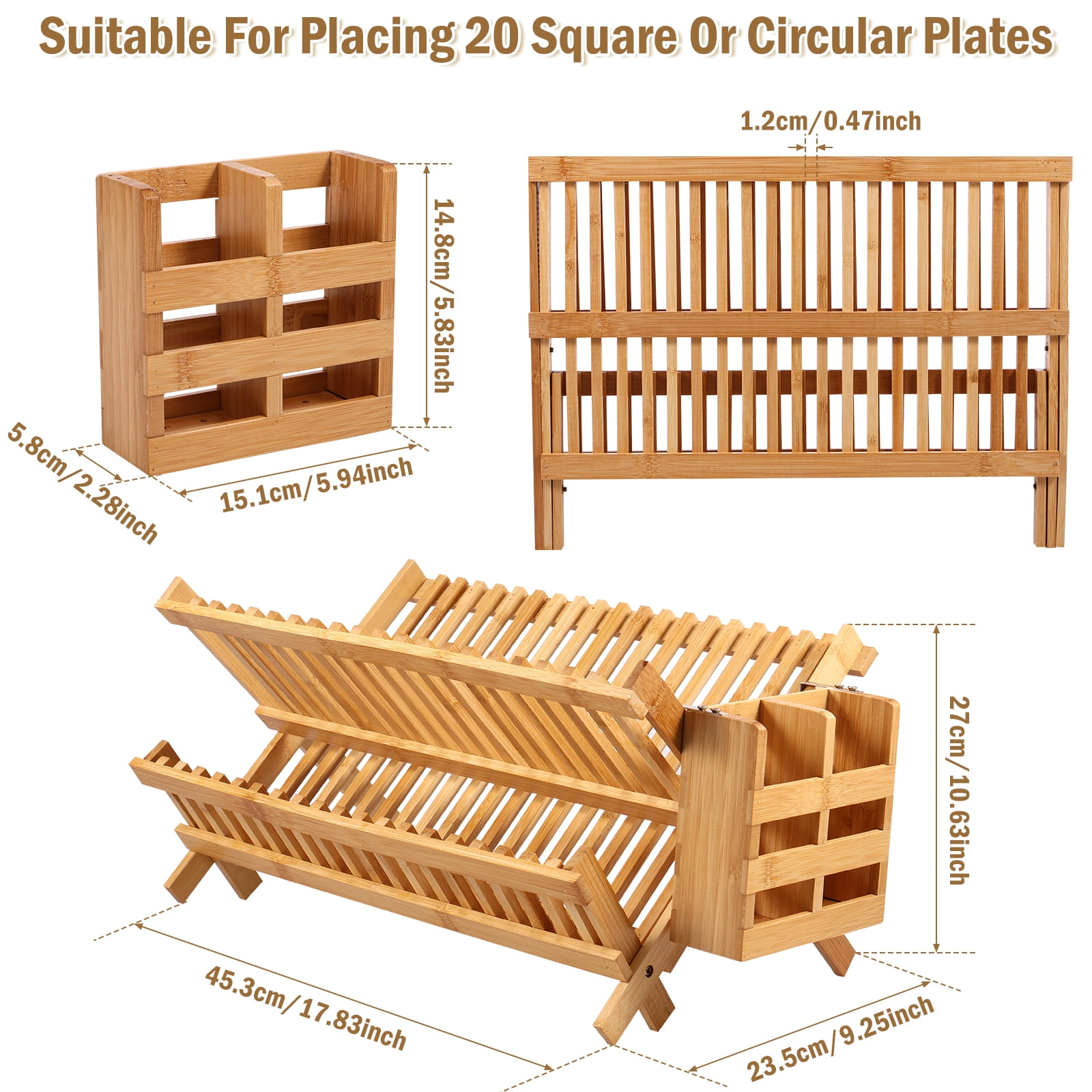 Jetcloudlive Bamboo Dish Drying Rack with Utensil Holder,Collapsible Wooden Dish Drainer Rack,2-Tier Large Folding Drying Holder for Kitchen Counter - Image 5