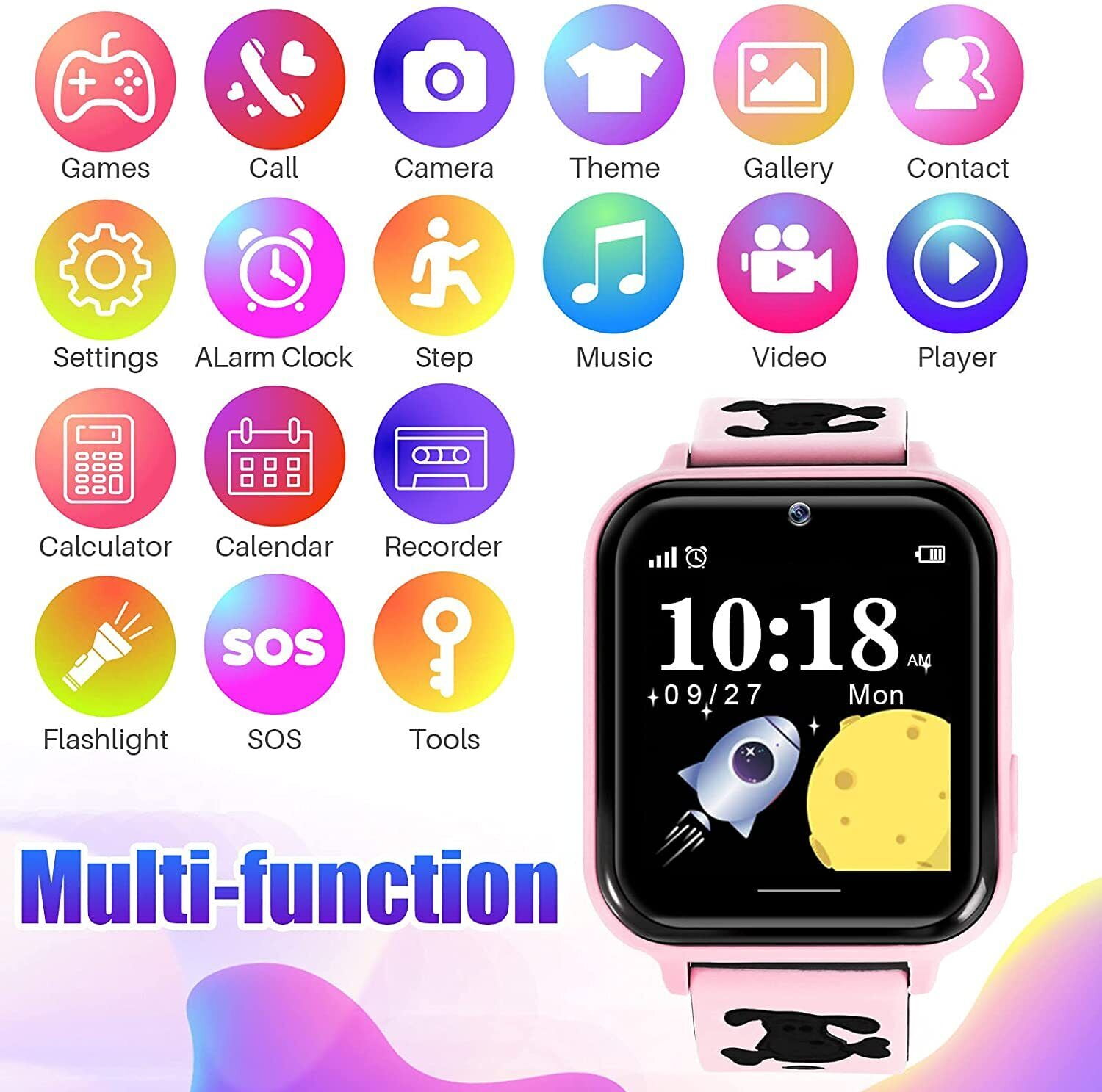 JIAN YA NA Smart Watch for Kids, Kids Watch with 10 Games Camera Music SOS Call Alarm, Birthday Gifts for Age 4-12 Boys Girls(Pink) - Image 5