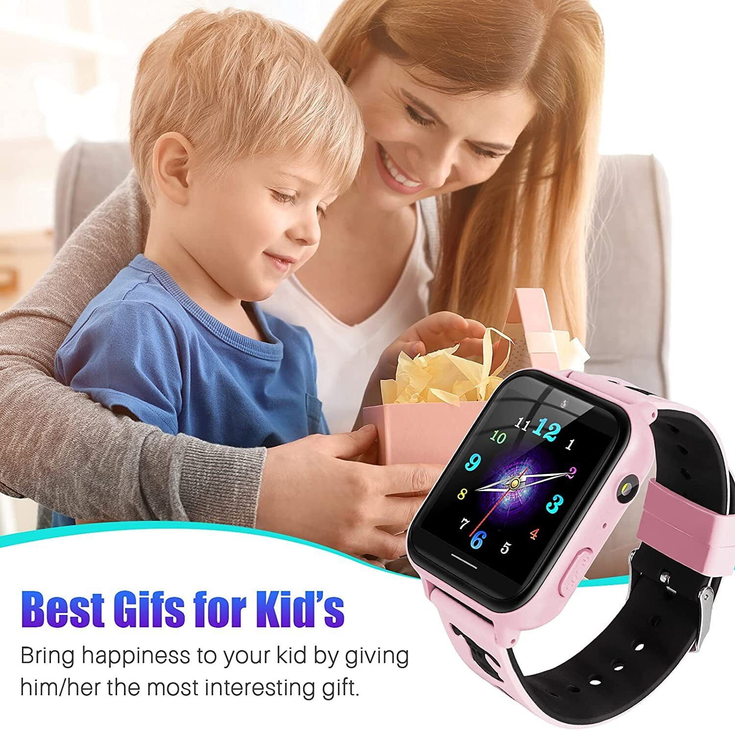 JIAN YA NA Smart Watch for Kids, Kids Watch with 10 Games Camera Music SOS Call Alarm, Birthday Gifts for Age 4-12 Boys Girls(Pink) - Image 3