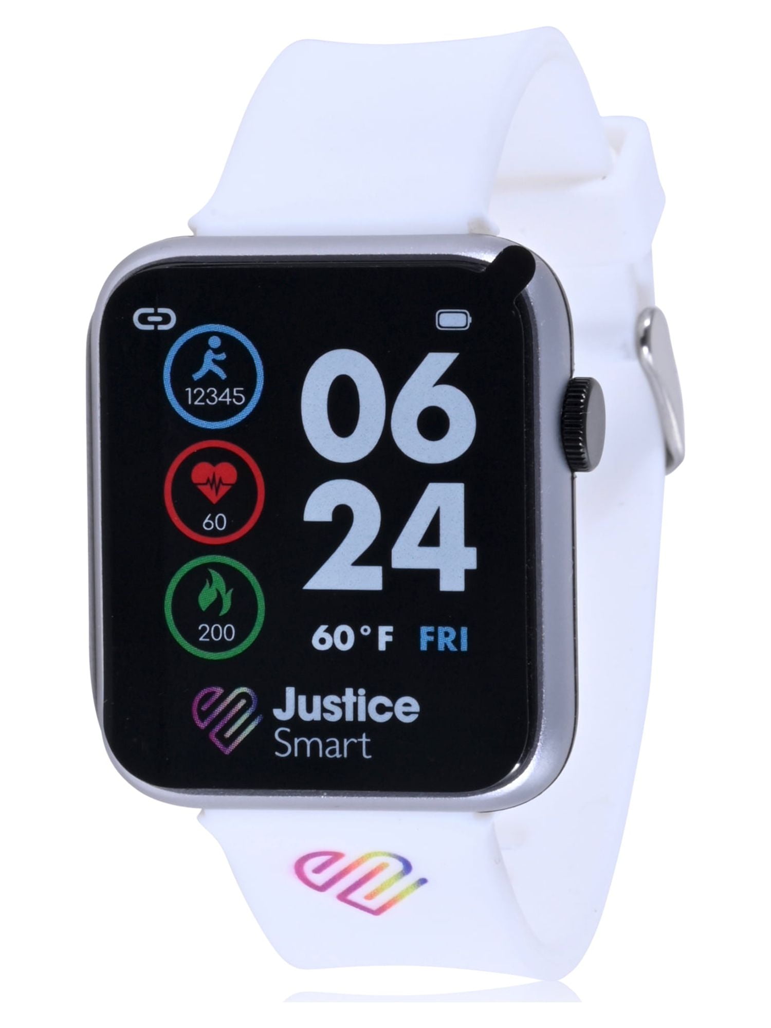 Justice Unisex Child Smart Watch with Silicone Perforated Band in White (JSE4202WM)
