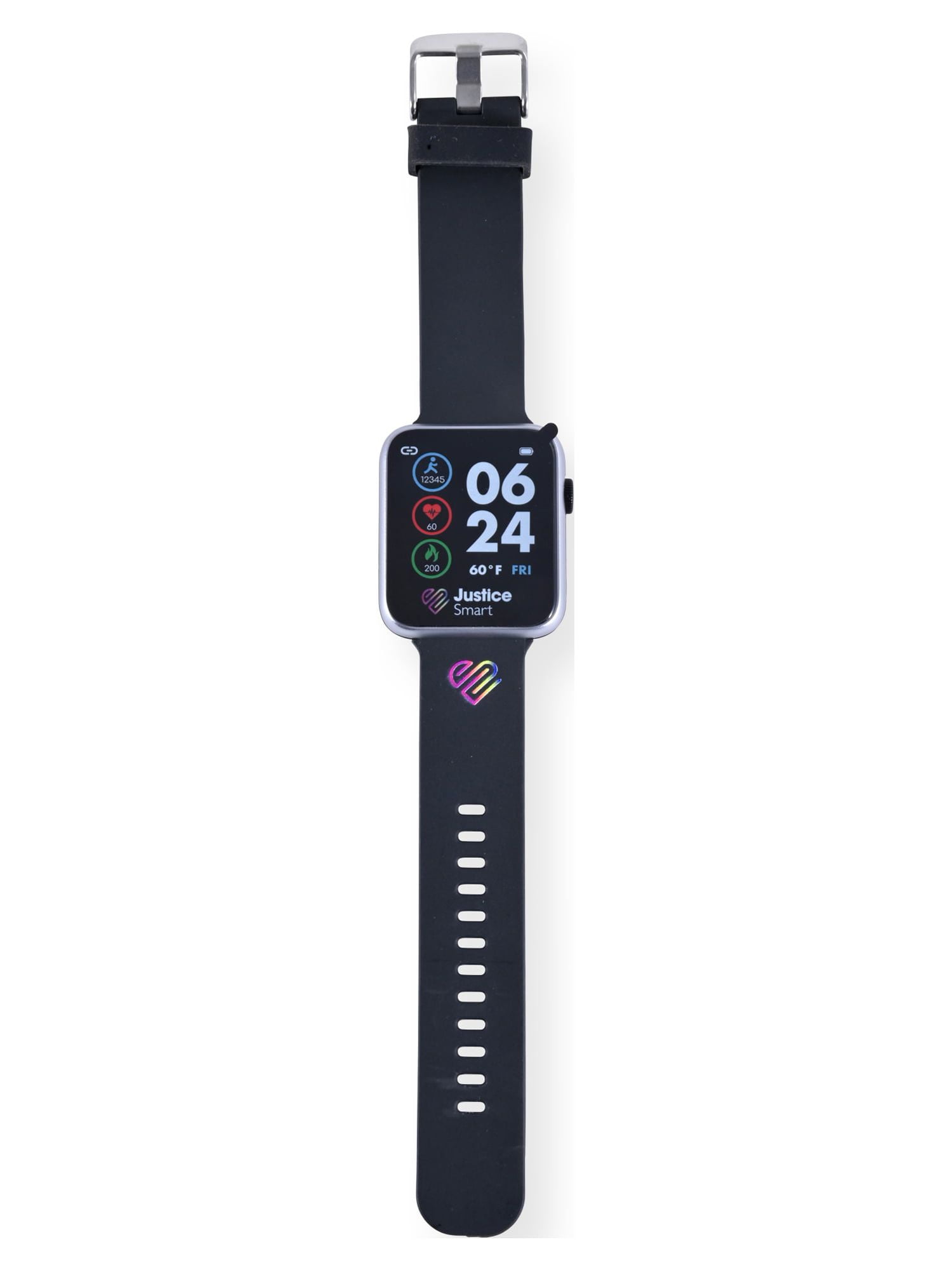 Justice Unisex Tween Smart Watch with Silicone Strap with Perforated Band in Black (JSE4225WM) - Image 3