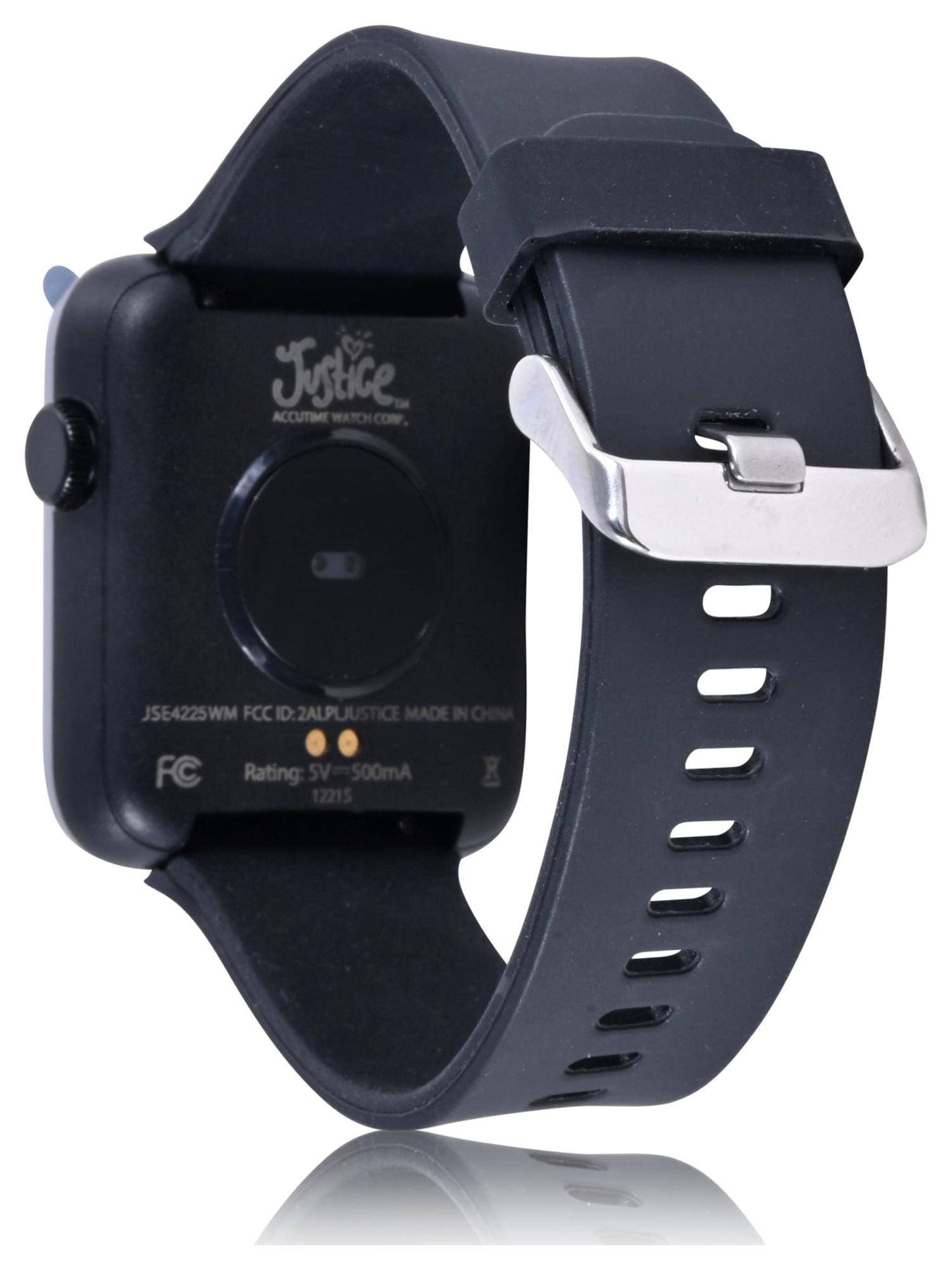 Justice Unisex Tween Smart Watch with Silicone Strap with Perforated Band in Black (JSE4225WM) - Image 4