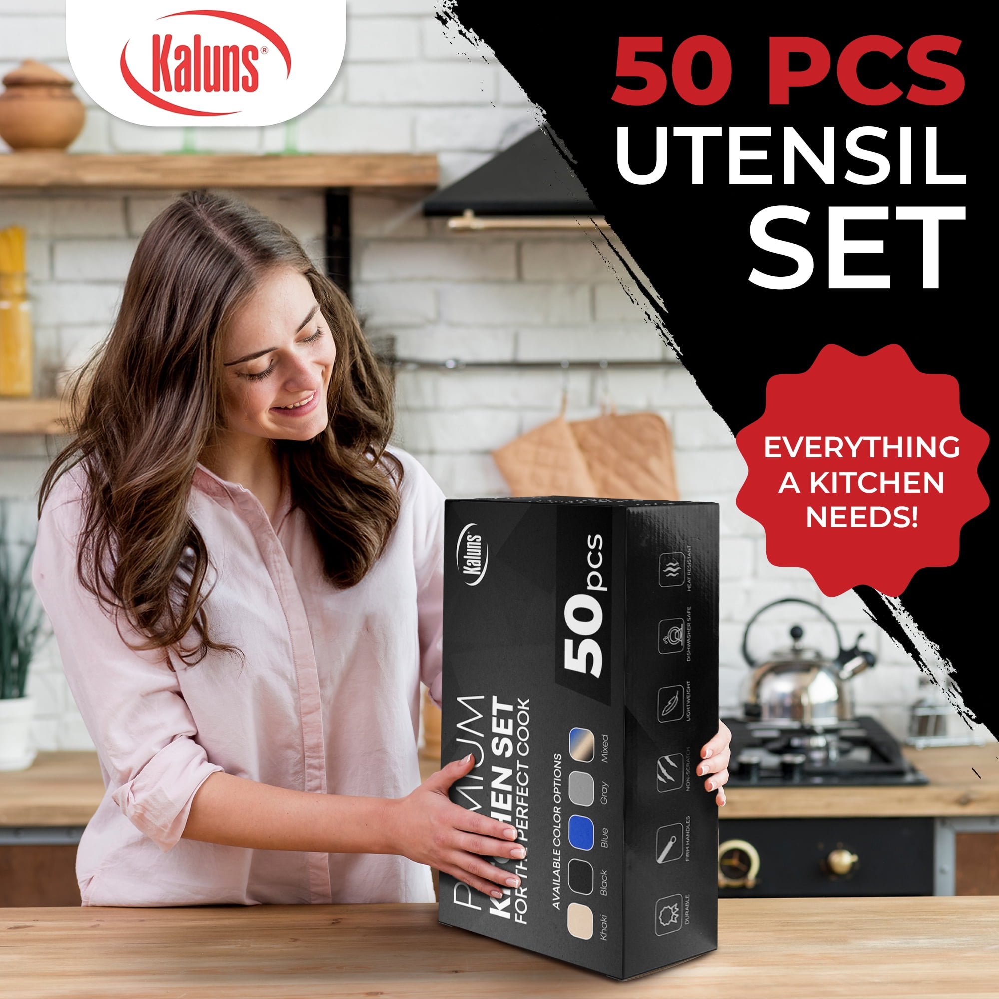 Kaluns Kitchen Utensils Set, 50 Piece Silicone And Stainless Steel Cooking Utensils, Dishwasher Safe and Heat Resistant Kitchen Tools - Image 3