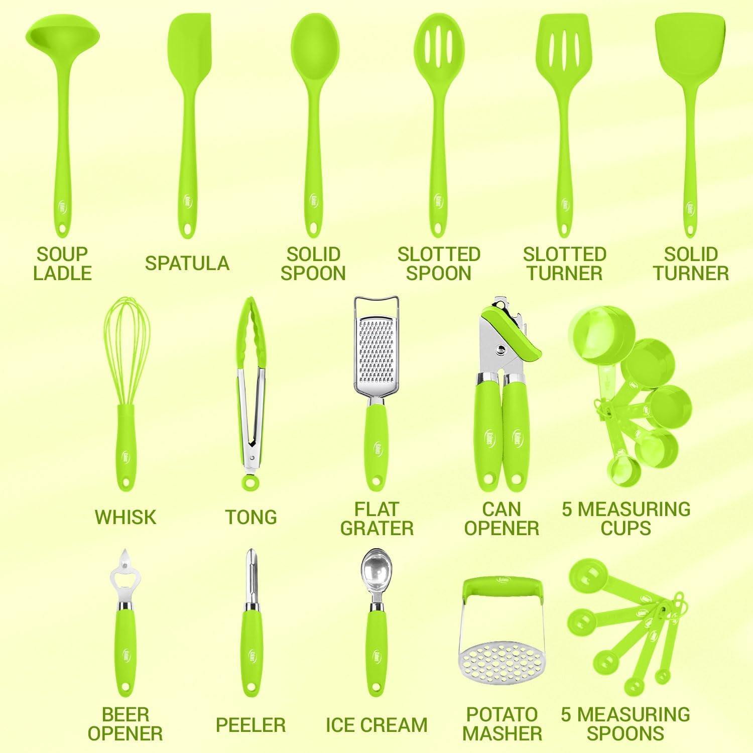 Kaluns Silicone Cooking Utensils Set 24 Pcs - Premium Heat Resistant Cooking Set & Kitchen Essentials - Non-Stick Kitchenware with Stainless Steel Handles - Image 4