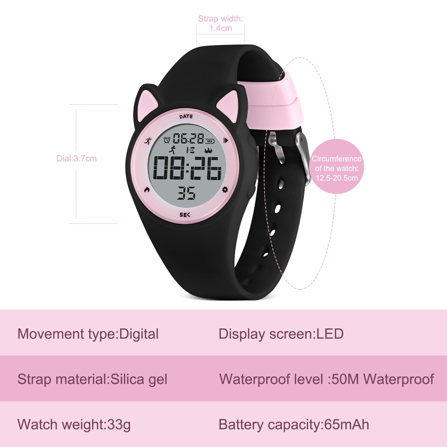 Kids Digital Sport Watch,Watch with Alarm Clock, Stopwatch,Pedometer,Waterproof Watches Christmas Gift - Image 3